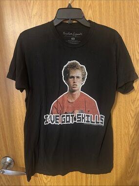 Black Short-Sleeve Graphic Tee with Red Print - Unbranded